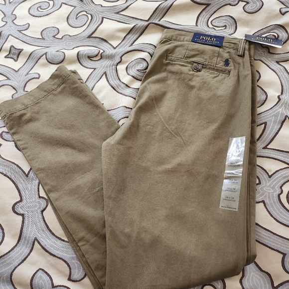 SOLD!!$115 Polo Ralph Lauren Chino Pants Mens 34x34 Green Khaki Stretch Straight - Picture 3 of 10